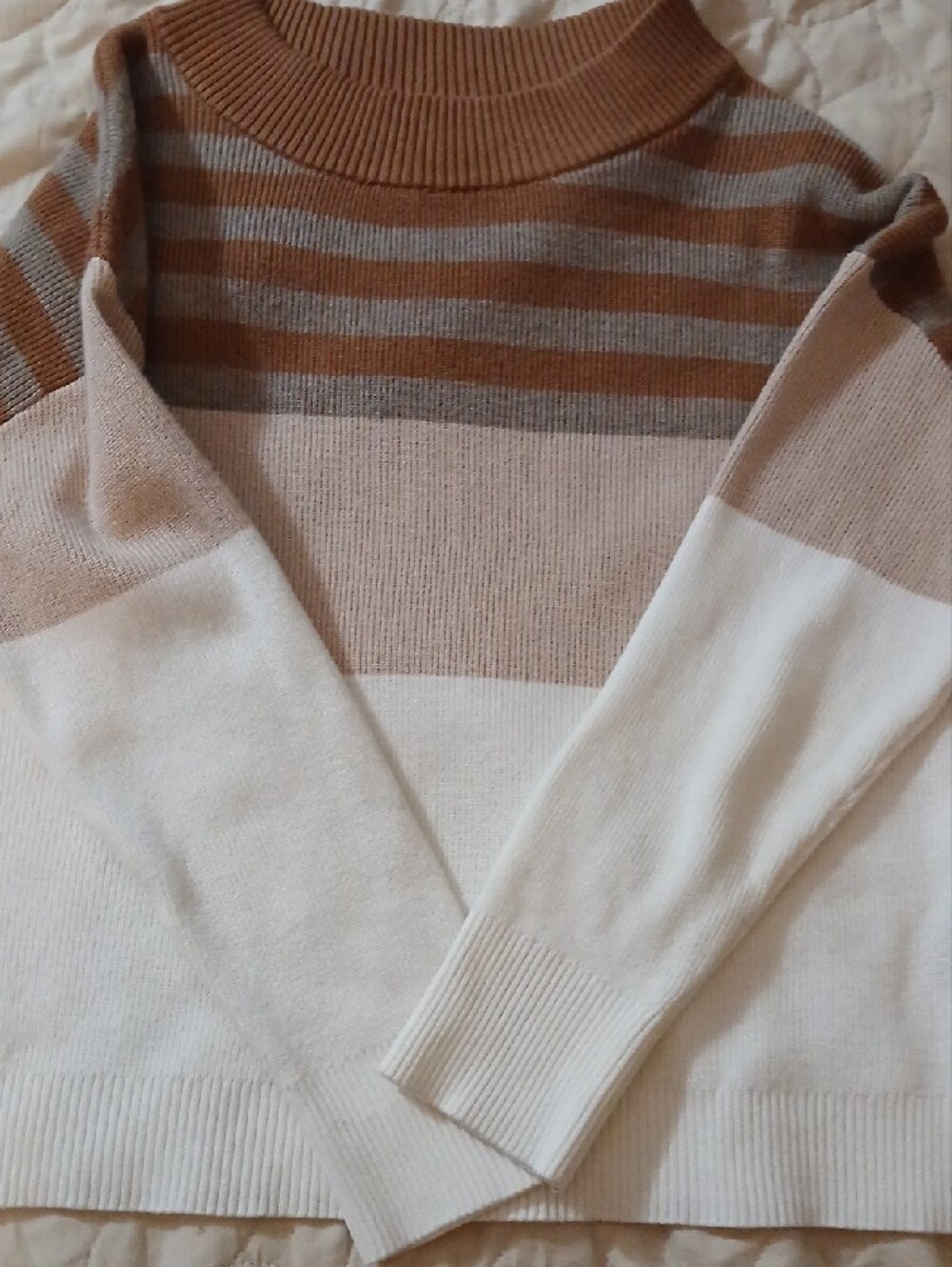 Striped Camel and Cream Women’s Sweater - Picture 7 of 8